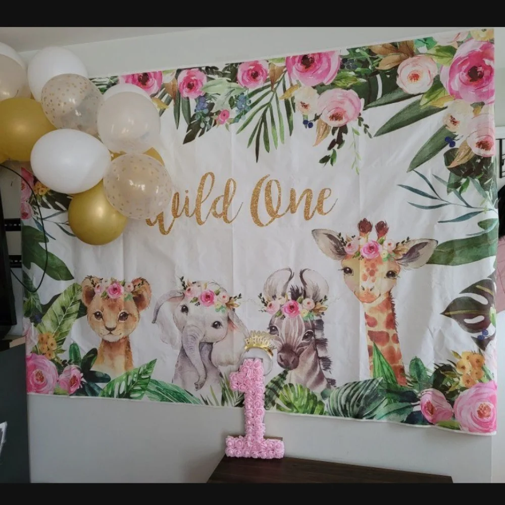 1ST BIRTHDAY PARTY FOREST JUNGLE SAFARI THEME DECORATIONS BANNER, Photo drop